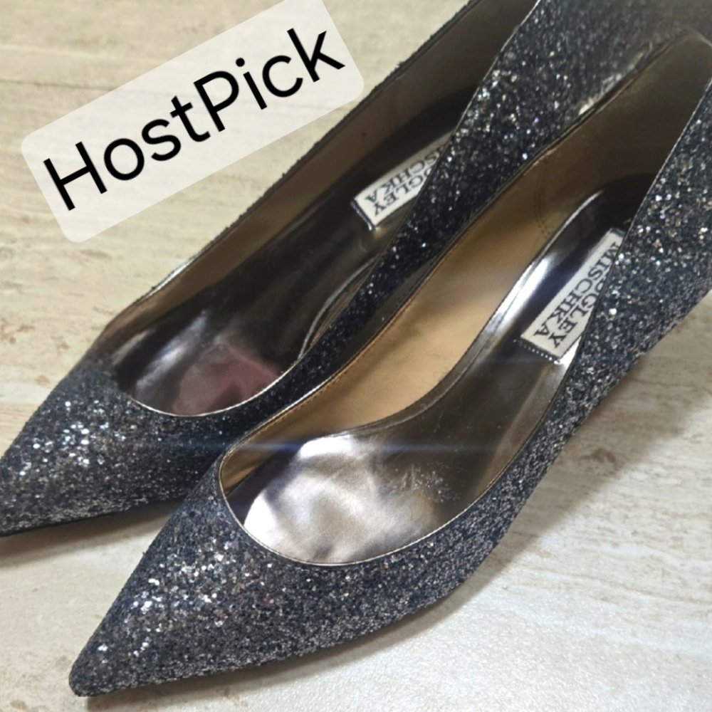 Badgley Mischka Glittery Pointed Toe Kitten Heels